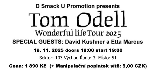 Lístok na koncert Tom Odell-Praha - 2