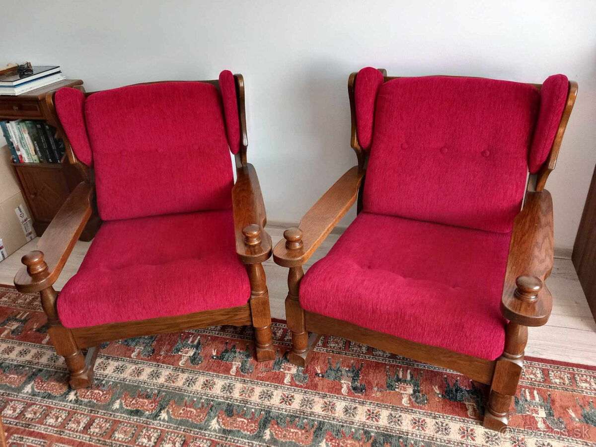 sedacia súprava+kreslá drevo masív zachovalá - 2