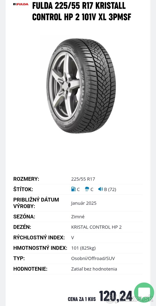 225/55 r17 zimné , sada 4ks Fulda - 2