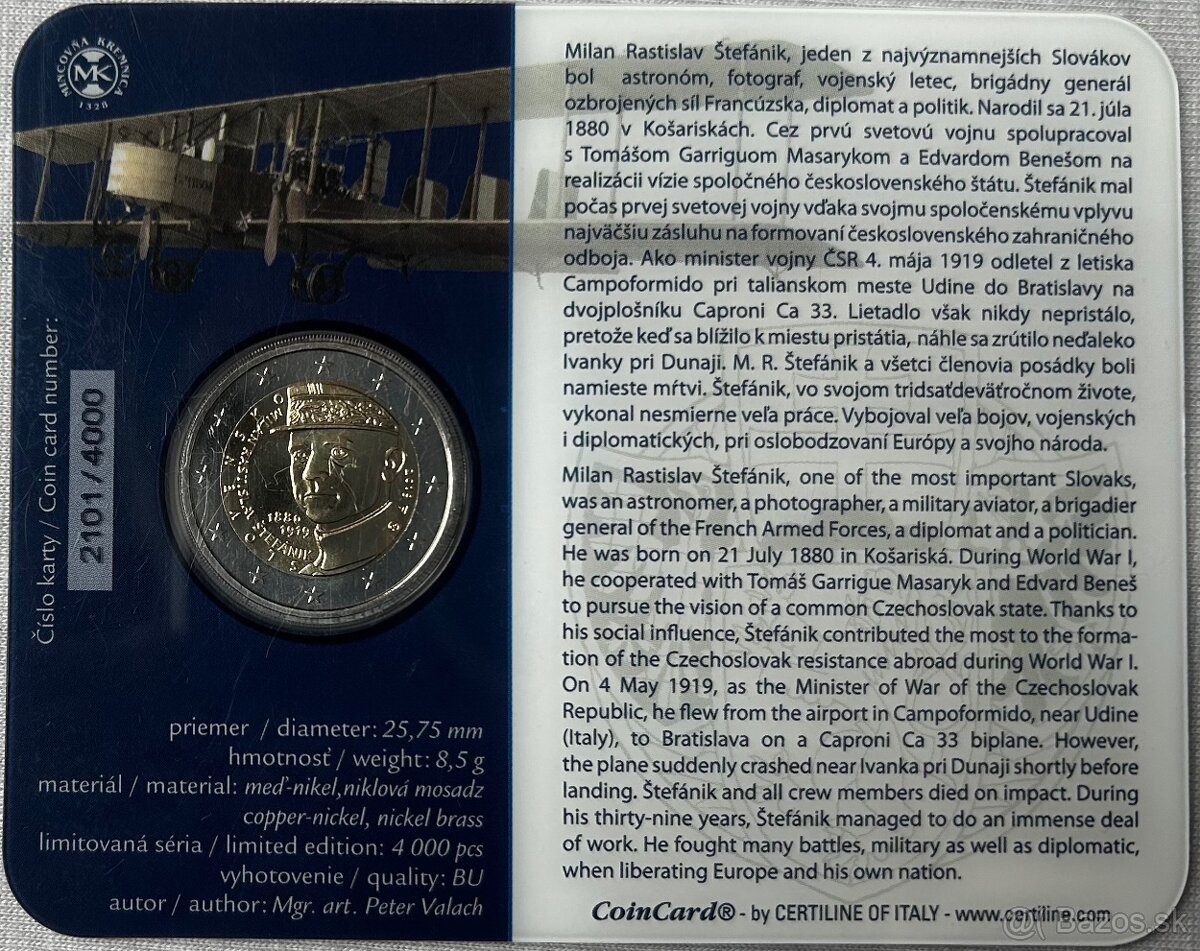 Slovensko 2 euro 2019 - M. R. Štefánik - COIN CARD - 2