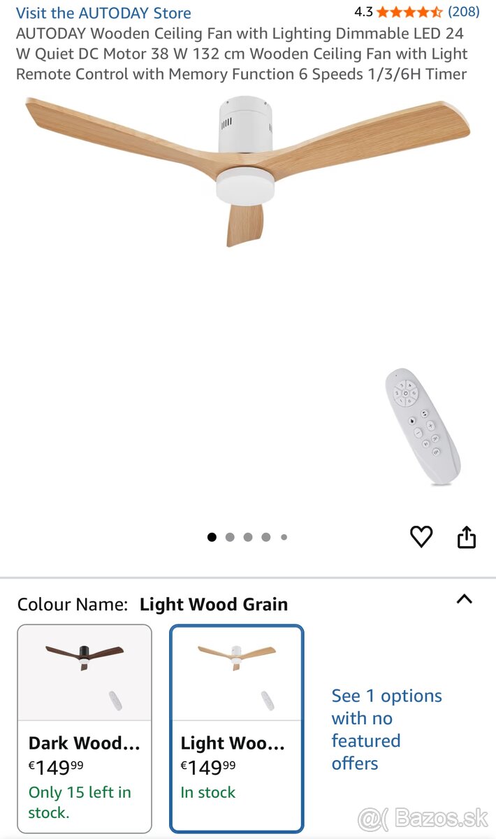 Stropný ventilátor biely s drevom 132 cm vrátane LED - 2