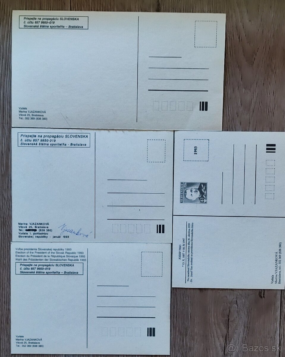 čisté pohľadnice vydane k vzniku SR. - 2