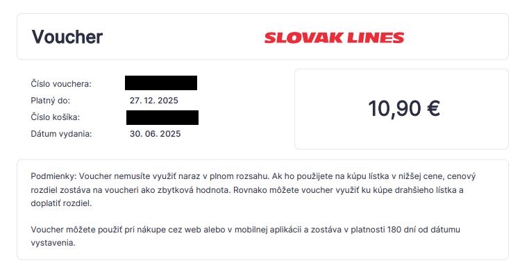 6ks Voucher Slovak Lines v hodnote 68,40€ za 45€ - 2
