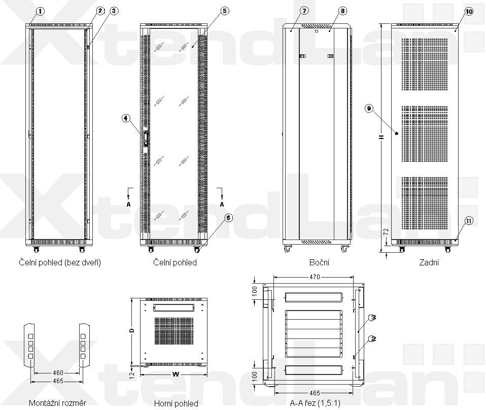 XtendLan 19" rack 32U / 600mm – stojanovy, cierny - 2