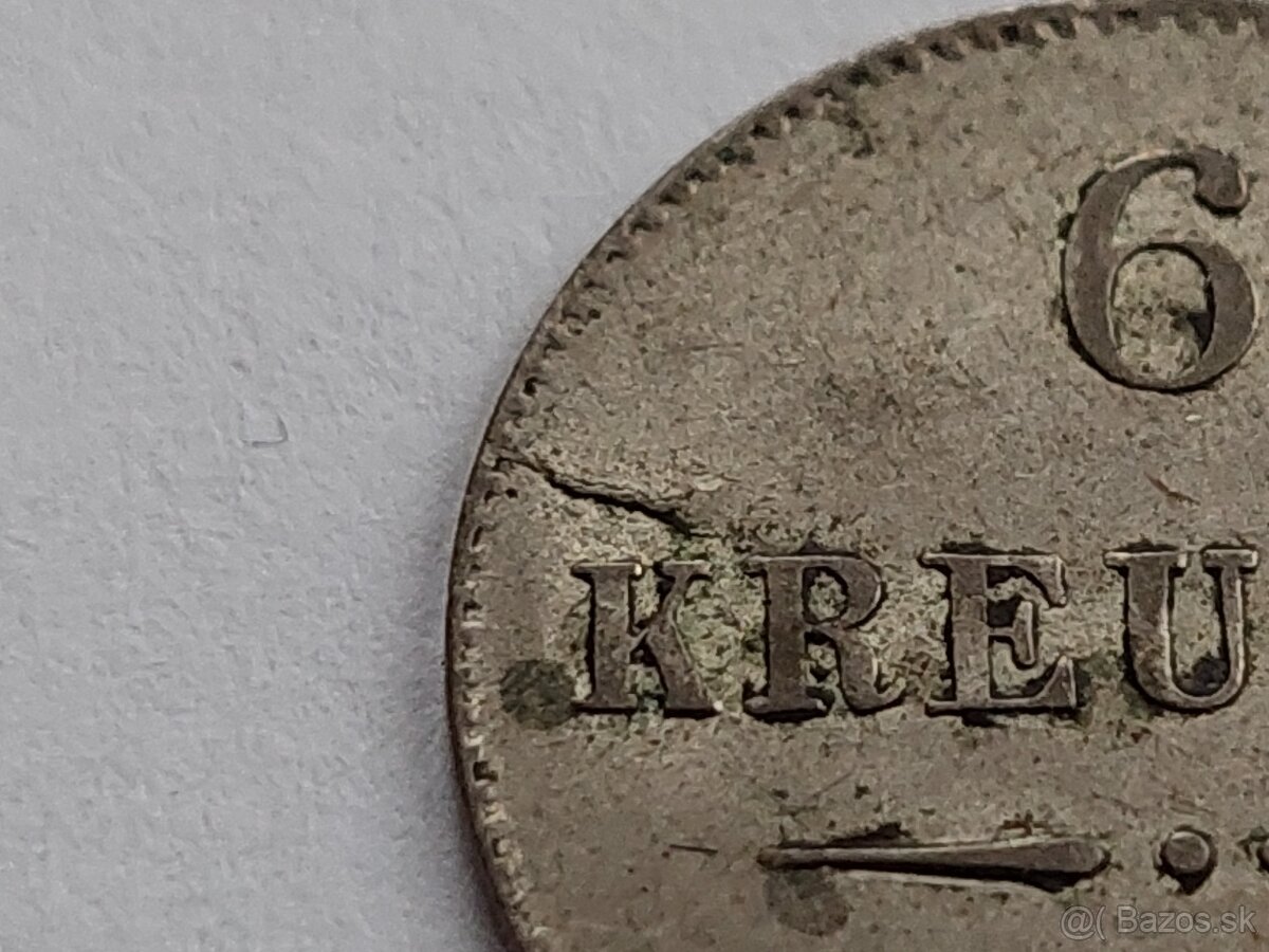 6 grajciar 1849 chyborazba prasknuté razidlo - 2