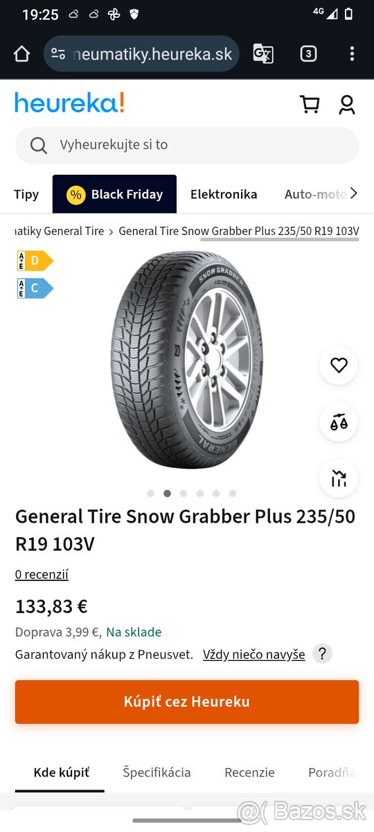 Predám zimnú Pneumatiku General 235/50 r19 103V - 2