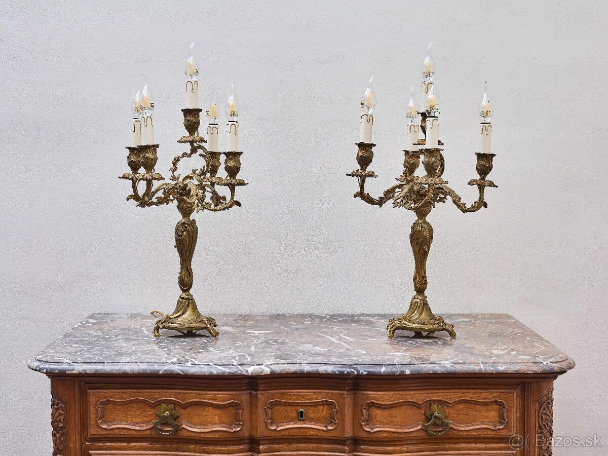 Párové bronzové svietniky z 19. storočia – elektrifikované - 2