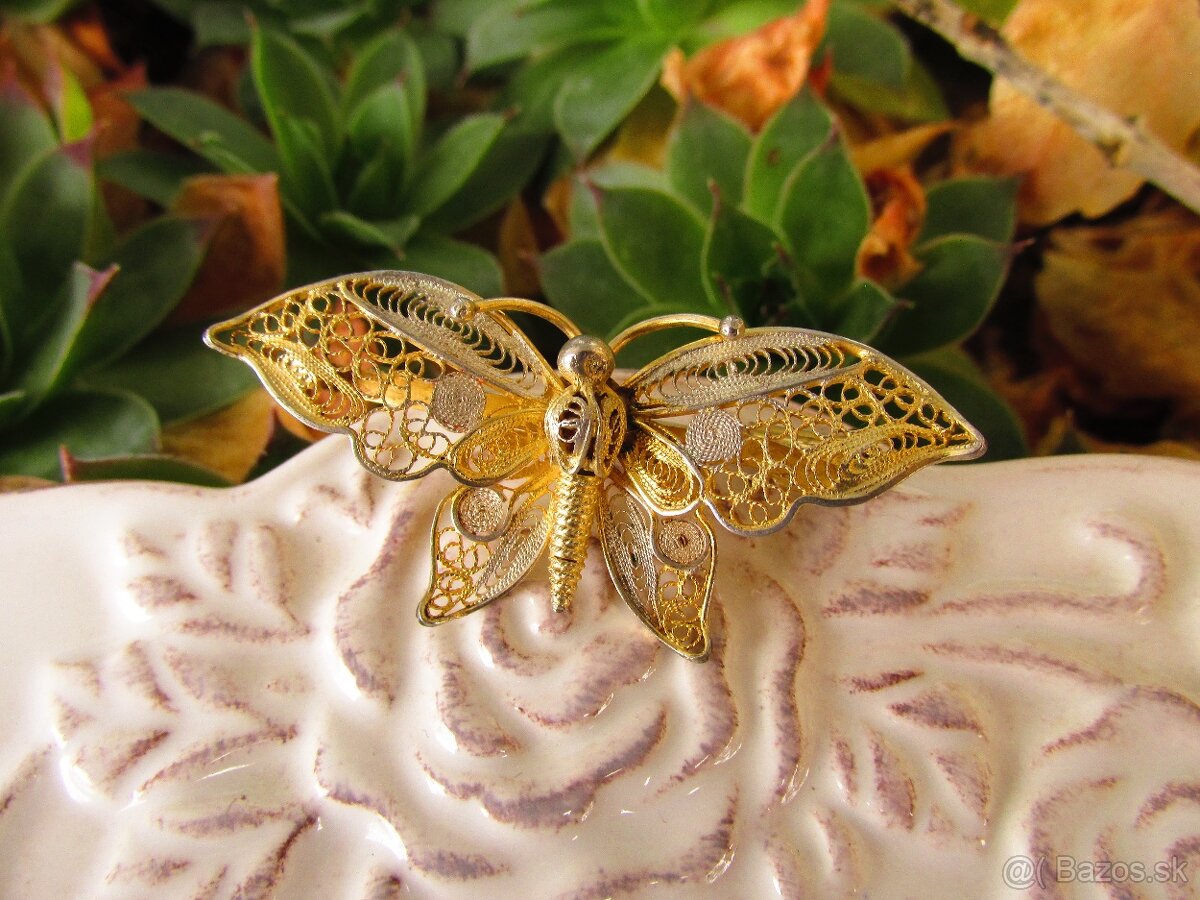 Starý strieborný filigránový motýľ, Ag 800 - 2