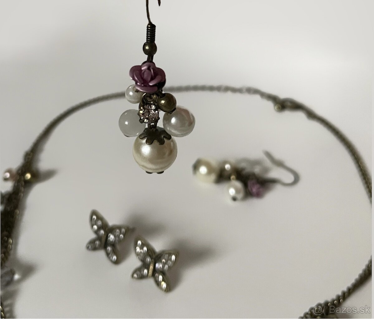 Antická mosadz náhrdelník a 2 sety náušníc - 2