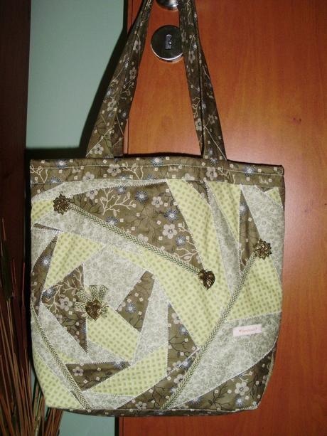 Handmade látková patchwork kabelka zelená - 2
