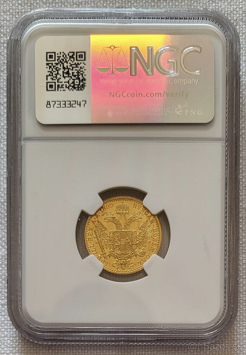 Zlatý dukát Franz Jozef I., 1899, top stav, NGC MS65 - 2