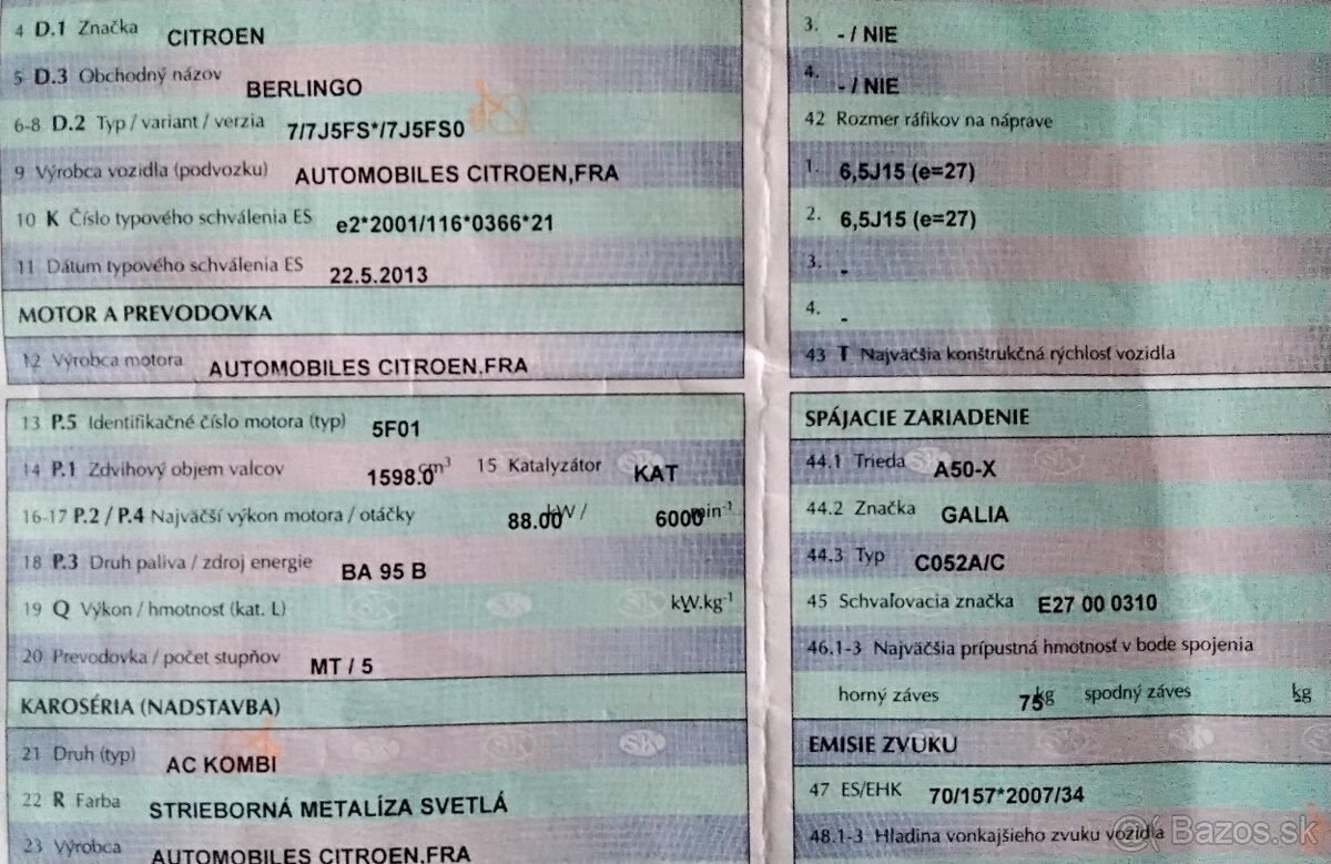 predám MOTOR 5F01, DVERE CITROEN BERLINGO 1.6 2013 prevodovk - 2