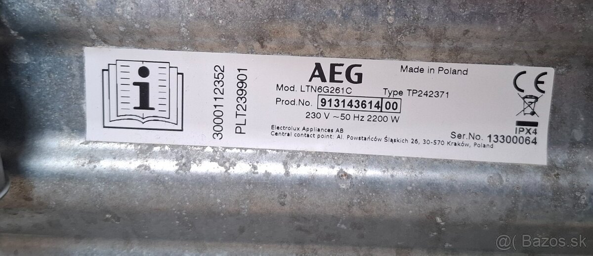 Predám práčku AEG - funkčná, nutná výmena ložísk - 2