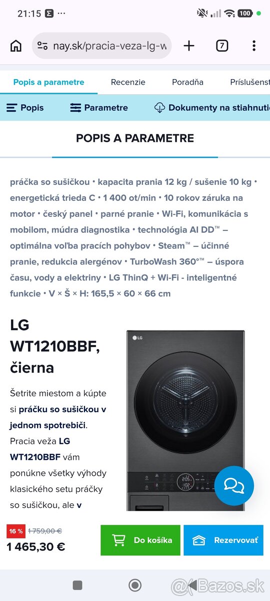 Predám novú praciu vežu LG - 2