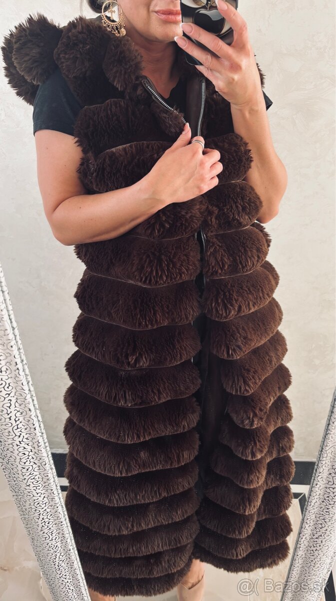 Damska huňata maxi vesta choco - 2