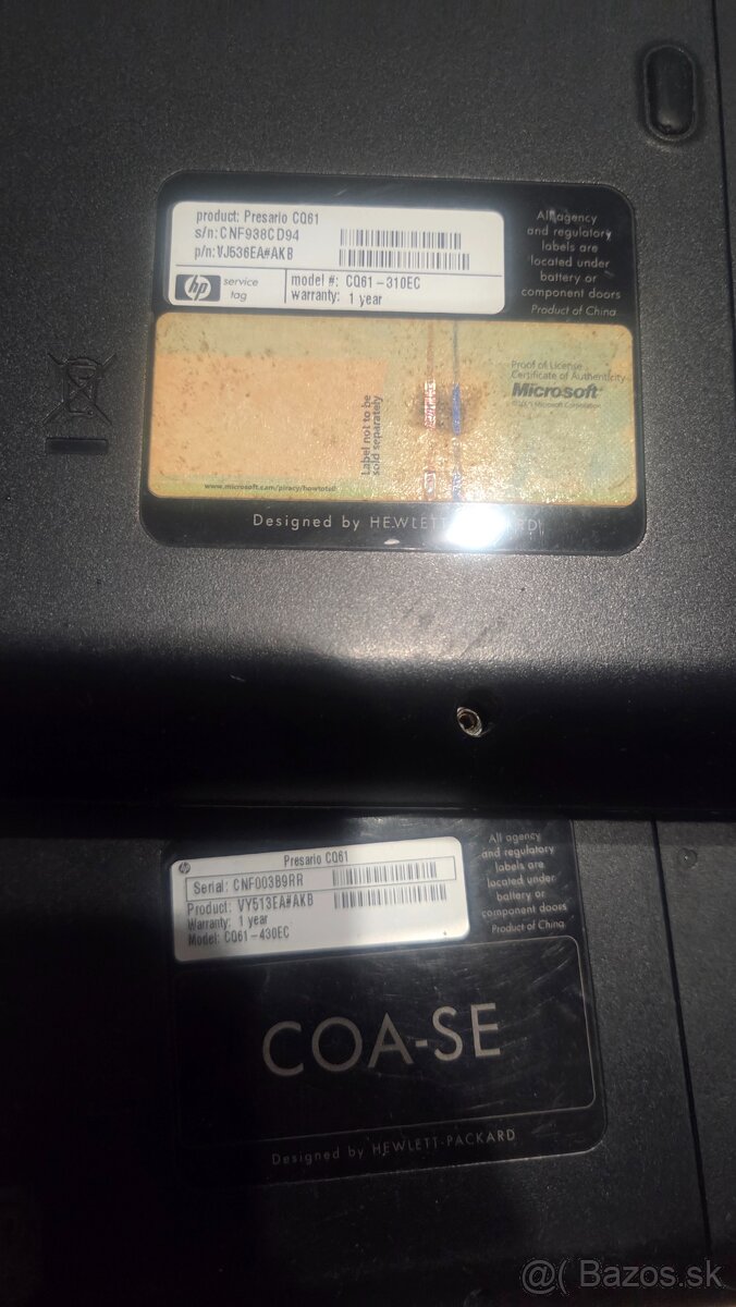 2x notebook Compaq (na náhradné diely) + nabíjačka - 2