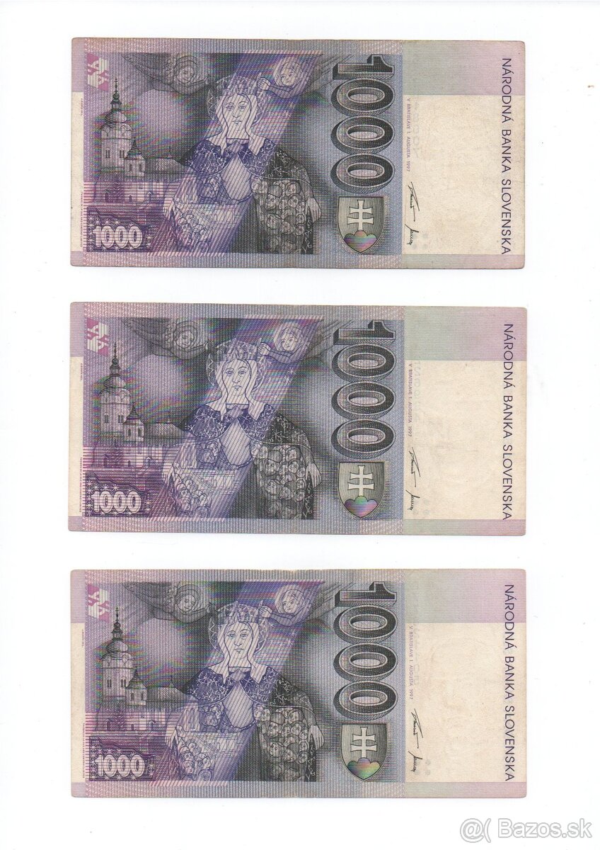 predám 1000 korun slovenských - 5ks - 2