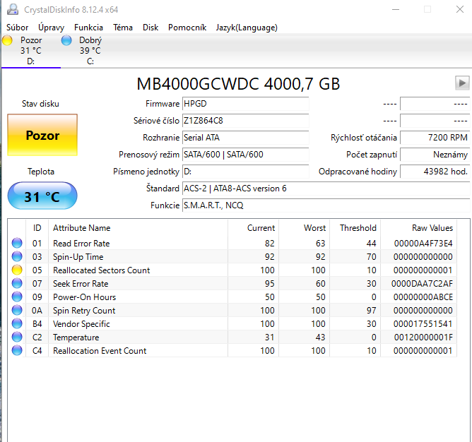 Vadný sektor - HDD HP 4TB 7200rpm SATA , 3,5" - 2