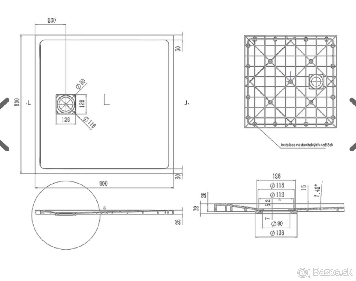 Sprchová vanička 90x90 - 2