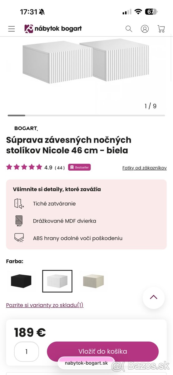2x iba zmontovaný závesný nočný stolík + DOVOZ ZDARMA - 2