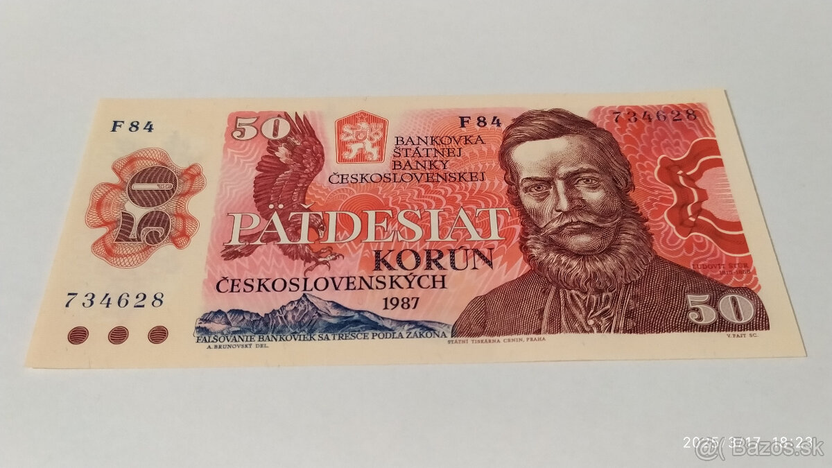 50 Kčs 1987, vzácna posledná séria F 84 UNC - 2