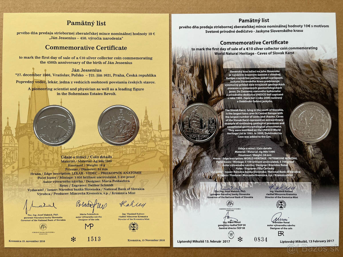 Predám pamätné listy k SK euro minciam - 2