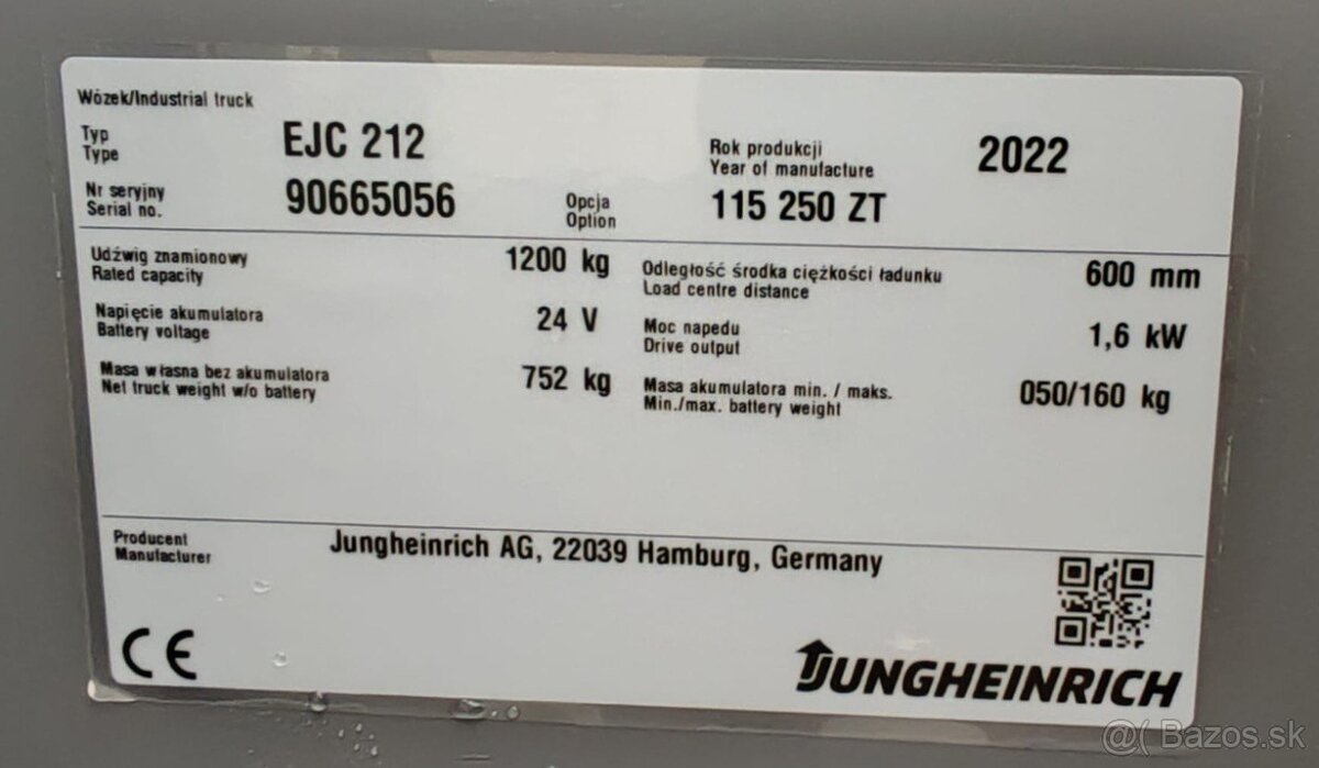 Elektricky paletovy vozik Jungheinrich EJC 212 Li-on (Nova) - 2