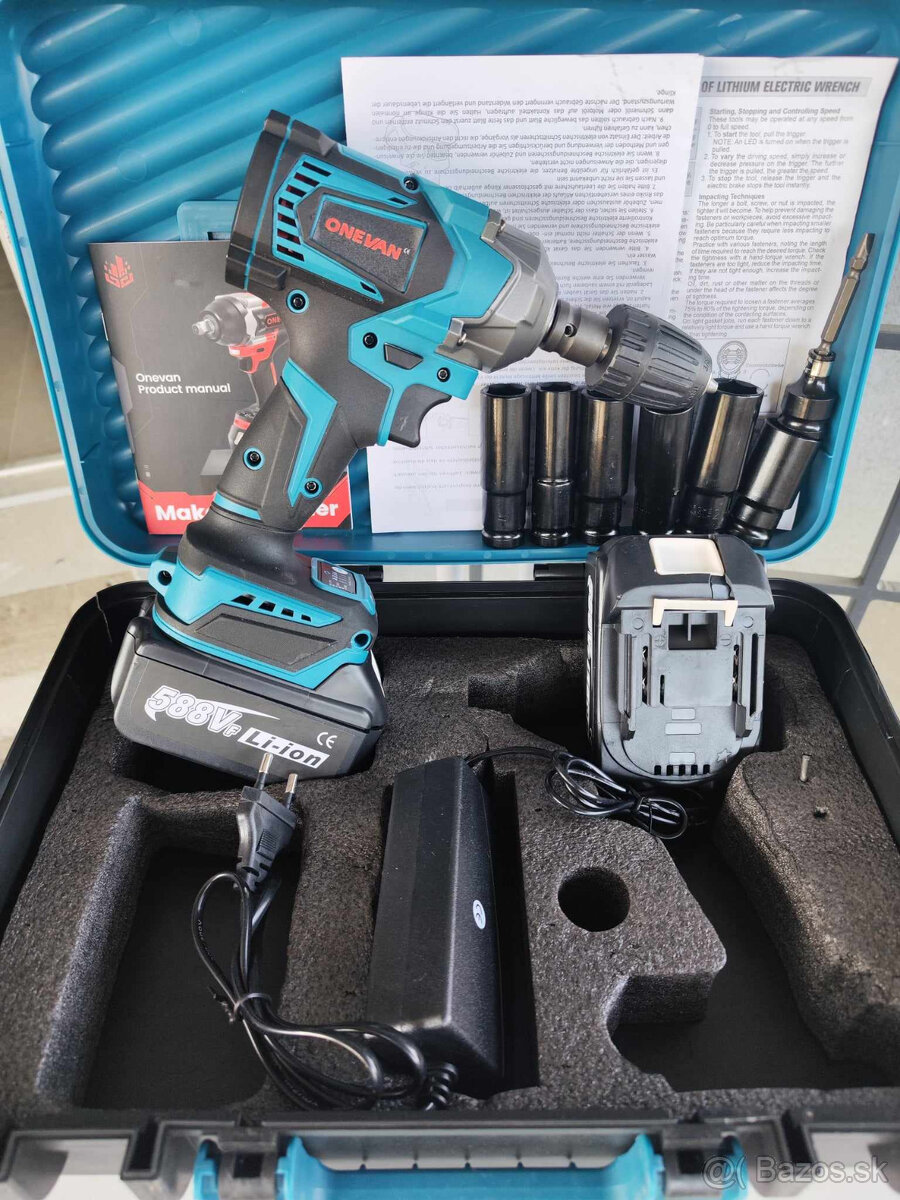 Rázový bezuhlíkový elektrický kľúč s 1/2" 1200Nm+gola kľúče - 2