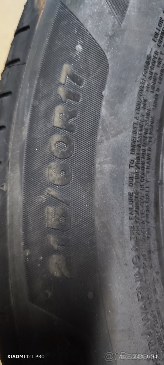 predám pneumatiky Bridgestone Turanza 215/60R17 - 2