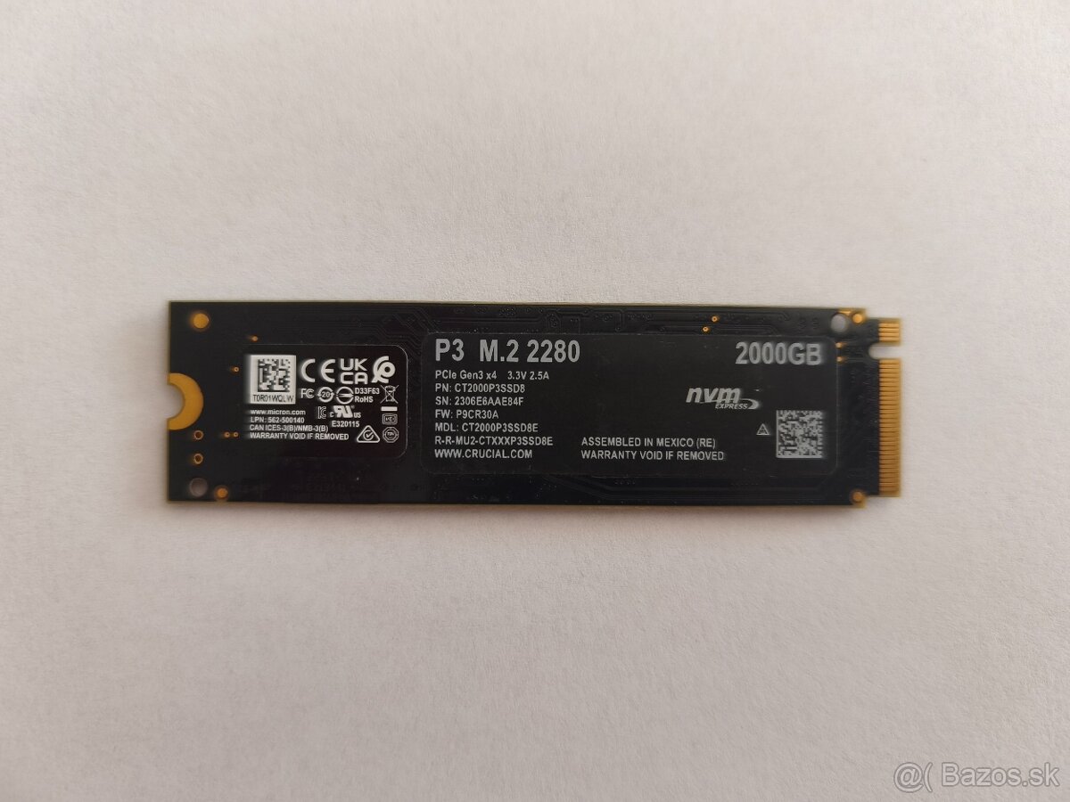 Crucial P3 2TB, M.2 2280, NVMe (nepoužité) - 2