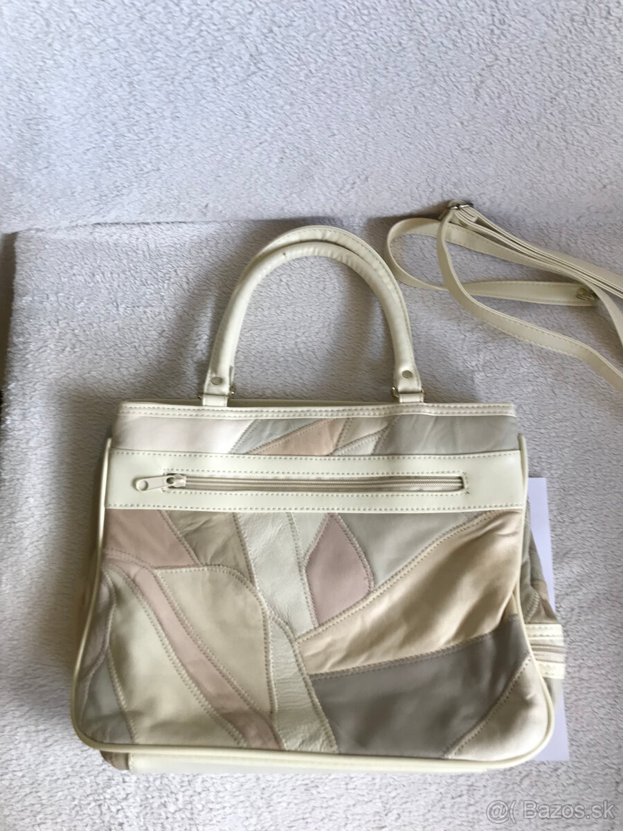 Béžová "patchwork" kabelka, do ruky/na plece - 2