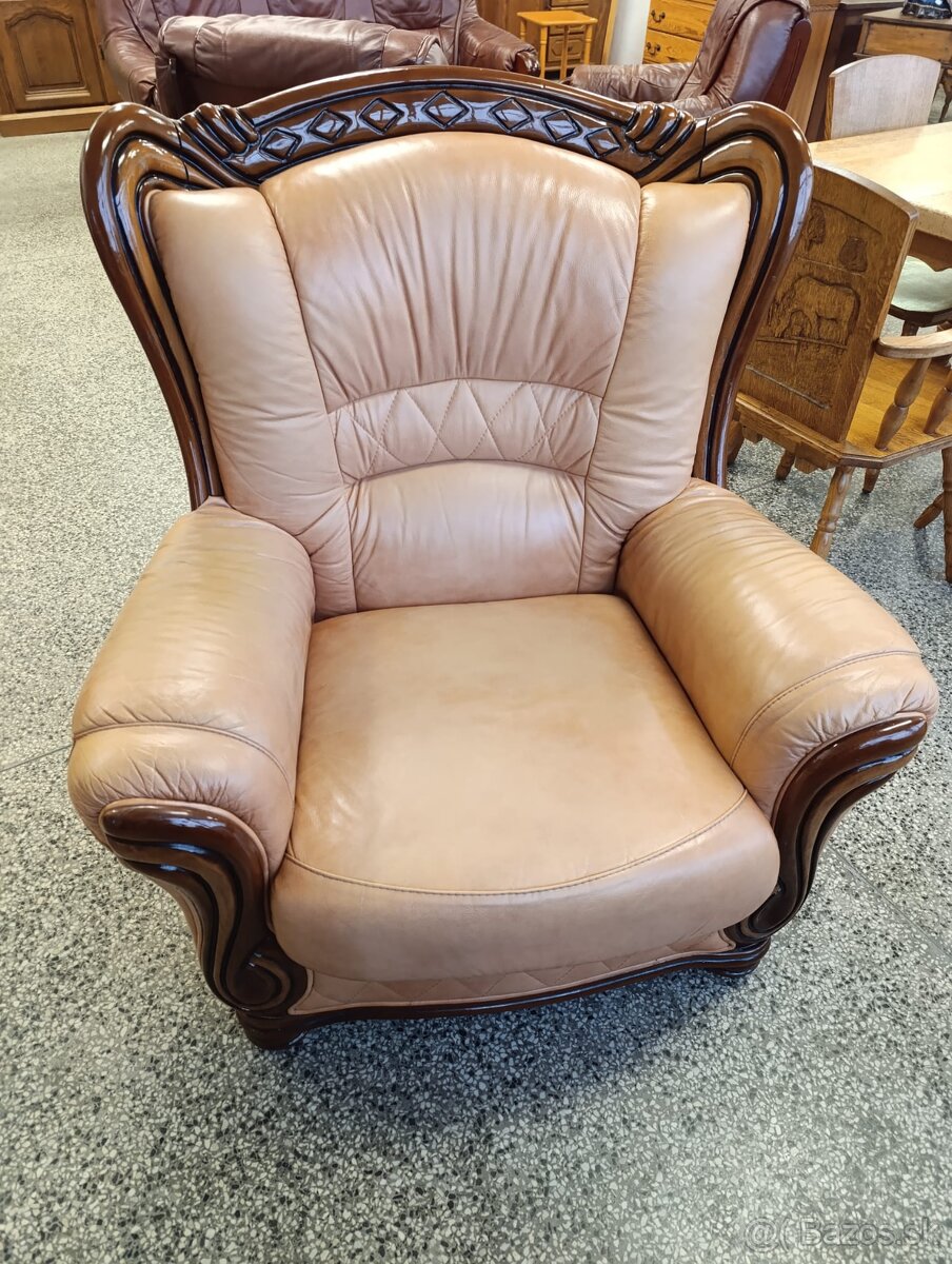 Rustikální kožené křeslo, masív, Nábytek s příběhem - 2