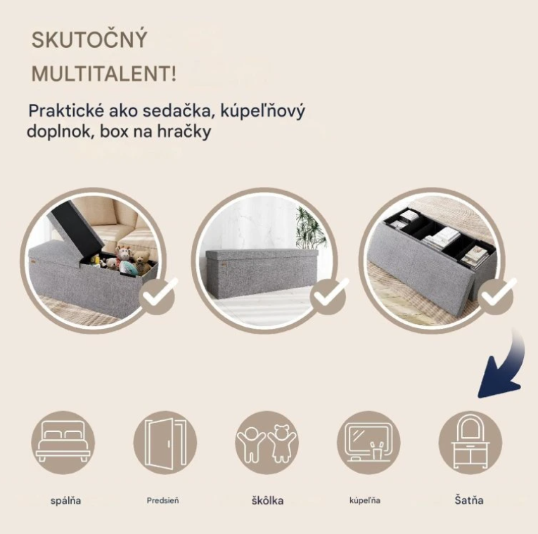 Úložná lavica s vekom 76-115 x 38 x38 cm - čierna biela sivá - 20
