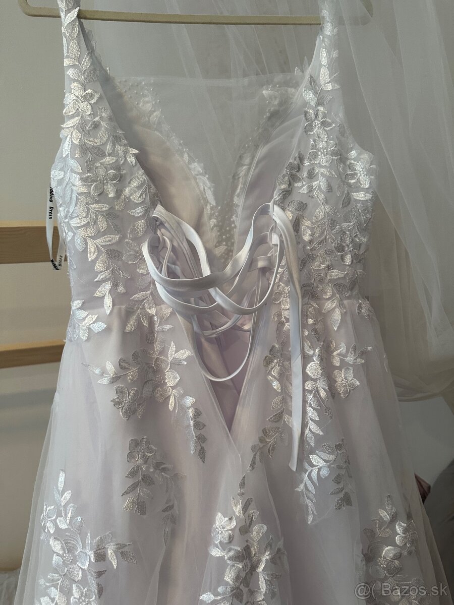 Krasne nové nenosené svadobné biele šaty na ramienka, 36 - 20