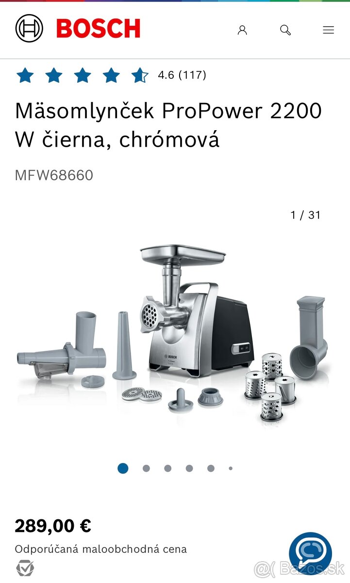 Nový mäsomlynček Bosch MFW68660 ProPower 2200 W - 20