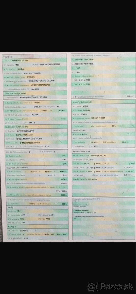 Predám Honda 2,2diesel Accord tourer 2010 - 20