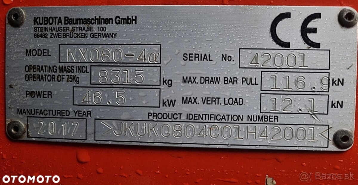 Pásové rýpadlo Kubota KX080-4 s dlhým ramenom 8,5 t PLUS. Ak - 20