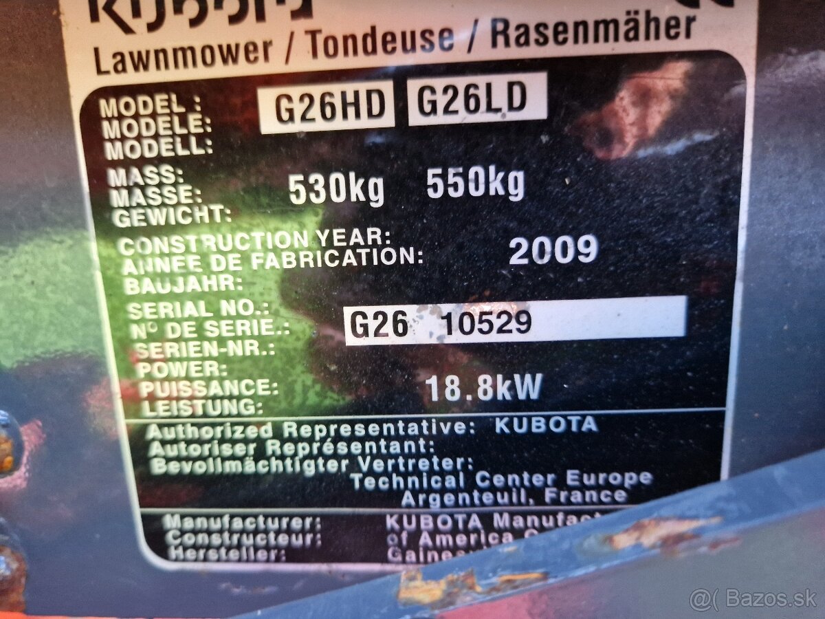 Zahradni Traktor sekačka KUBOTA G26 HD - PROFESSIONAL - 20