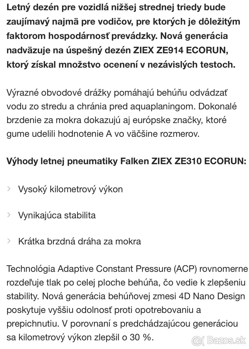 Predám letné kolesa Falken Ziex310 ecorun 225/60 R18 - 20