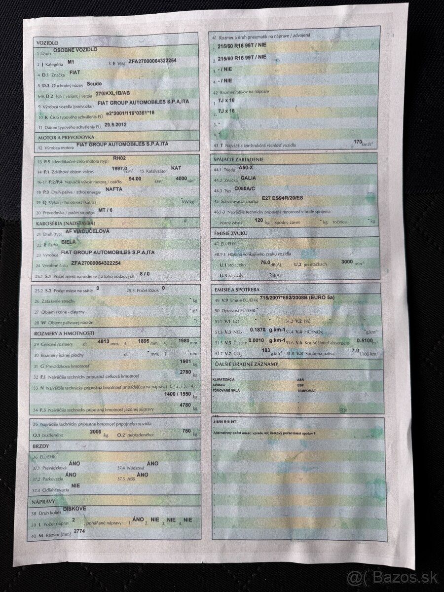 Fiat Scudo 2.0 JTD 94kW 9miest klíma,ťažné,tempomat - 20