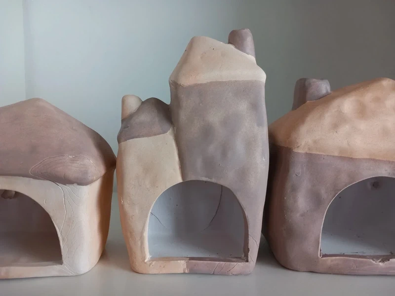 Sada 3ks ručne robené keramické domčeky na sviečku - 20