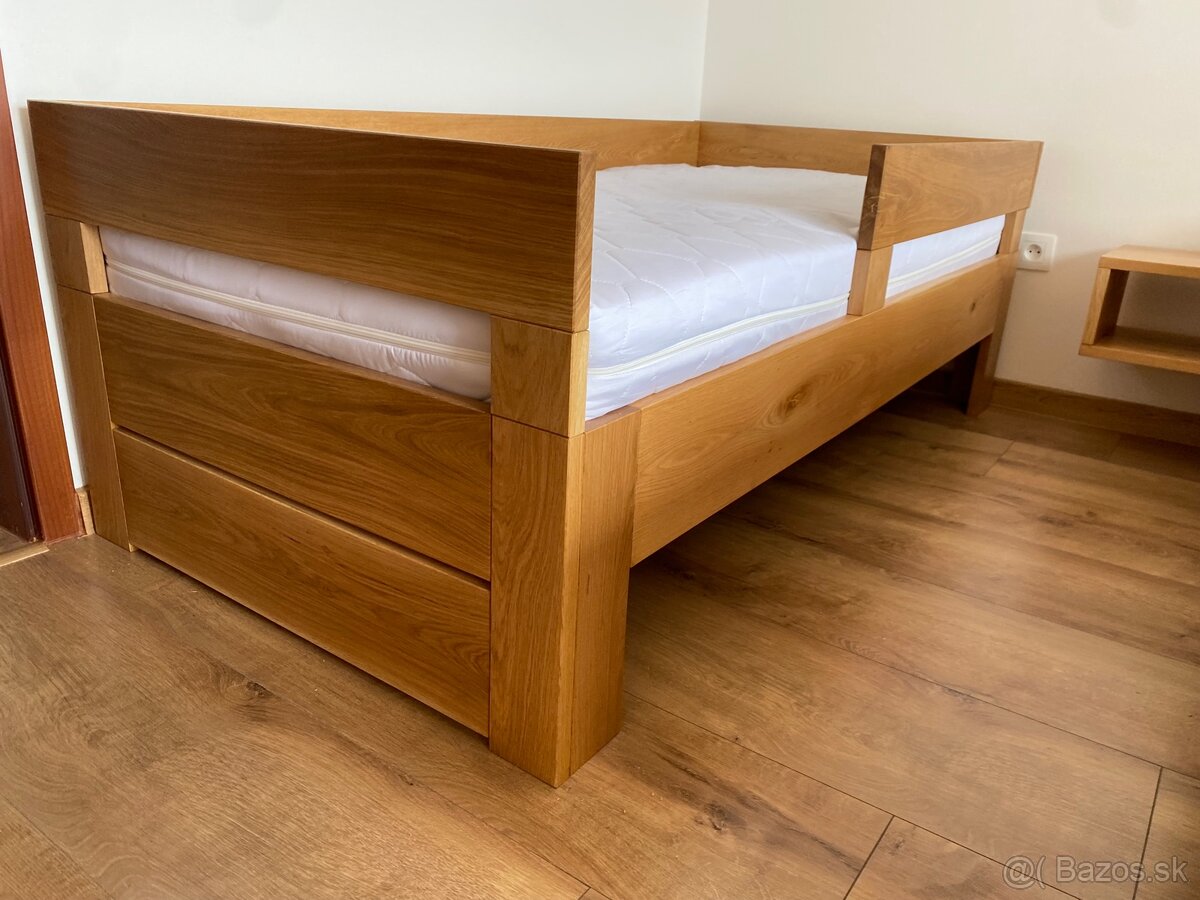 Dubová posteľ 90x200cm s výsuvným lôžkom - 20