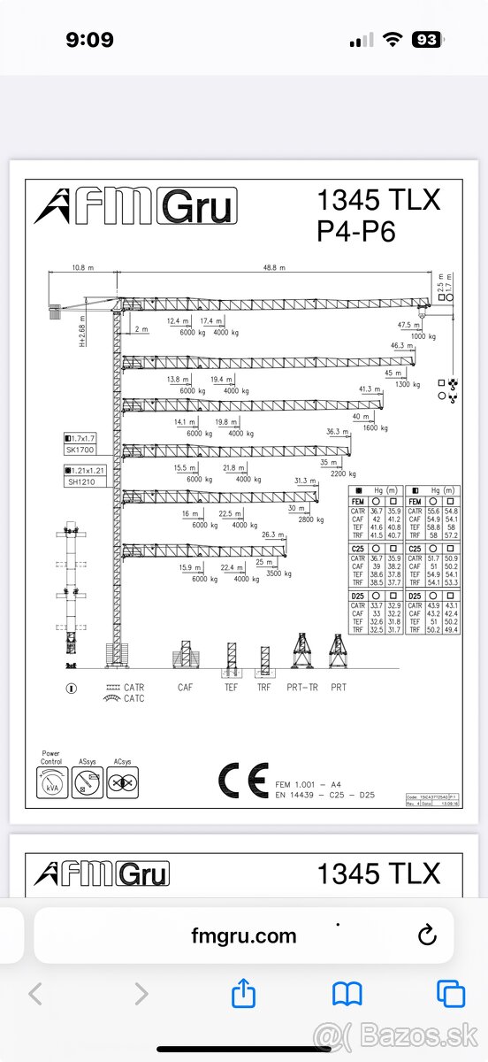 Stavebný Žeriav FM 1345 TLX / 6 - 20
