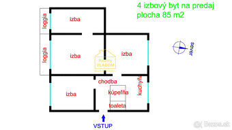 ⭐️ Veľký 4 izbový byt s 2 lodžiami, plocha 85 m2., sídl. II. - 20