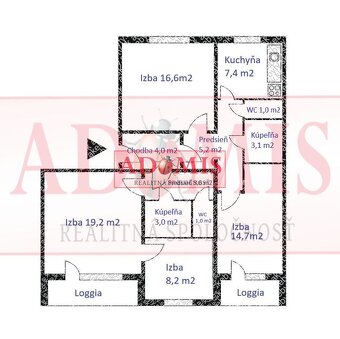 veľký 4-izbový byt, 94m2, Húskova ul., KVP, 2x loggia, 2x kú - 20
