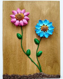 Predám kvety na dreve z prírodných materiálov, 27 x 20 cm - 2