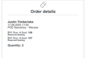 2x vstupenky na sedenie Justin Timberlake - 2