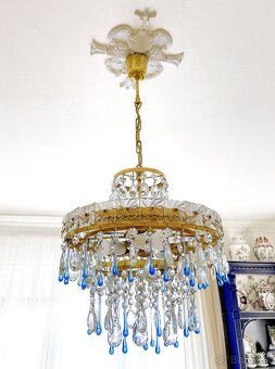 Mosadzný krištáľový luster 60. roky s Murano kvapkami - 2