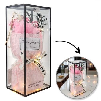 Rúžová mydlová kytica v priesvitnej darčekovej krabičke - 2