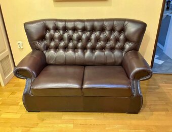 Chesterfield ( 9 miestna) kožená sedacia súprava - 2